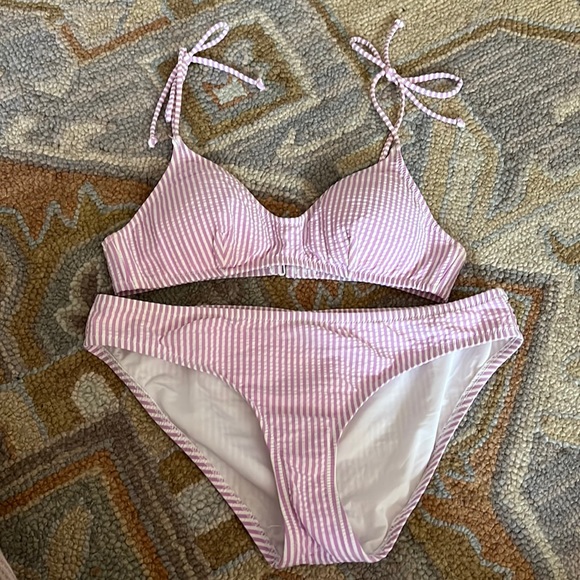 J. Crew Swim Jcrew Seersucker Purple White Bikini Small Poshmark
